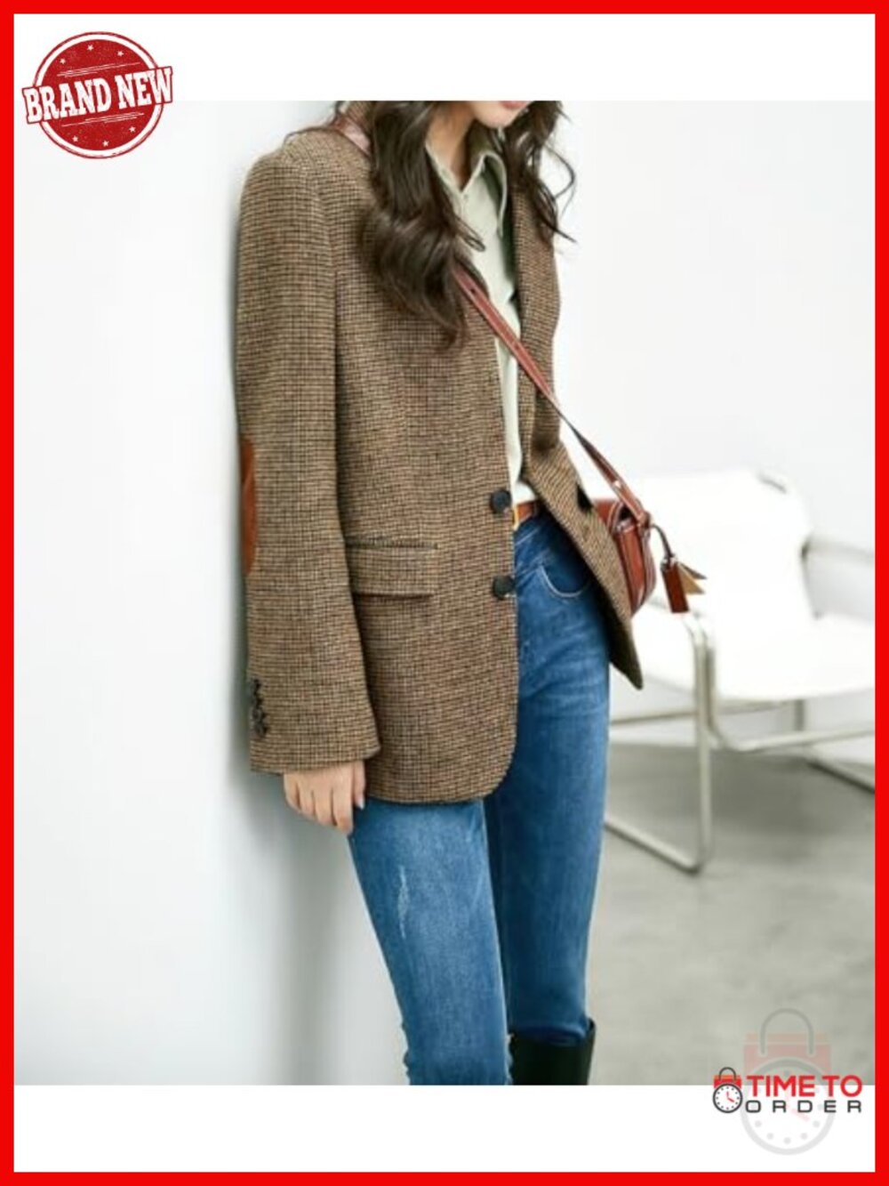Women's Wool Blend Plaid Blazer Jacket Business Casual Work Coat - Picture 4 of 6